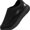 FitVille Diabetic Shoes for Men Extra Wide Slip-on Shoes for Swollen Feet Adjustable Walking Shoes for Elderly Foot Pain Relief Neuropathy - EasyTop Wings (12 XX-Wide, Black)