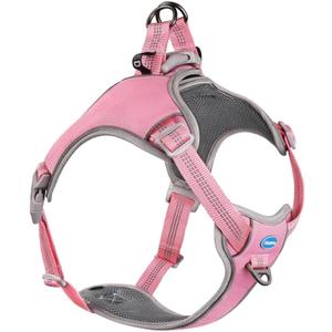 ThinkPet No-Pull Harness, Escape Proof Step-in Reflective Dog Vest Adjustable Breathable Halter Harness with Back/Front Clip for Better Control (Medium, Pink)