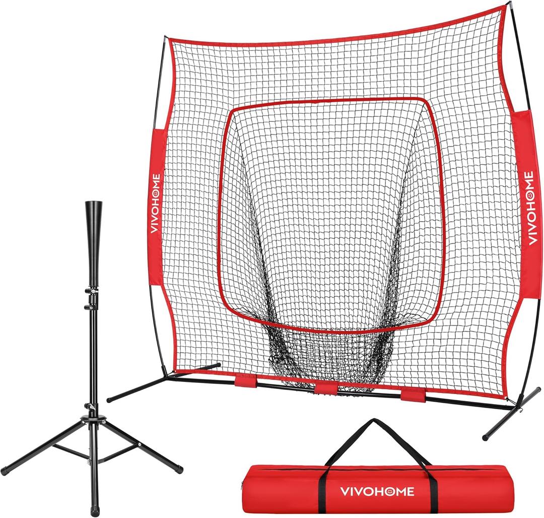 VIVOHOME Baseball Softball Batting Net - 7x7 Ft Baseball Backstop, Softball Practice Net for Hitting, Pitching, Throwing with Batting Tee and Carry Bag, 77 Ft
