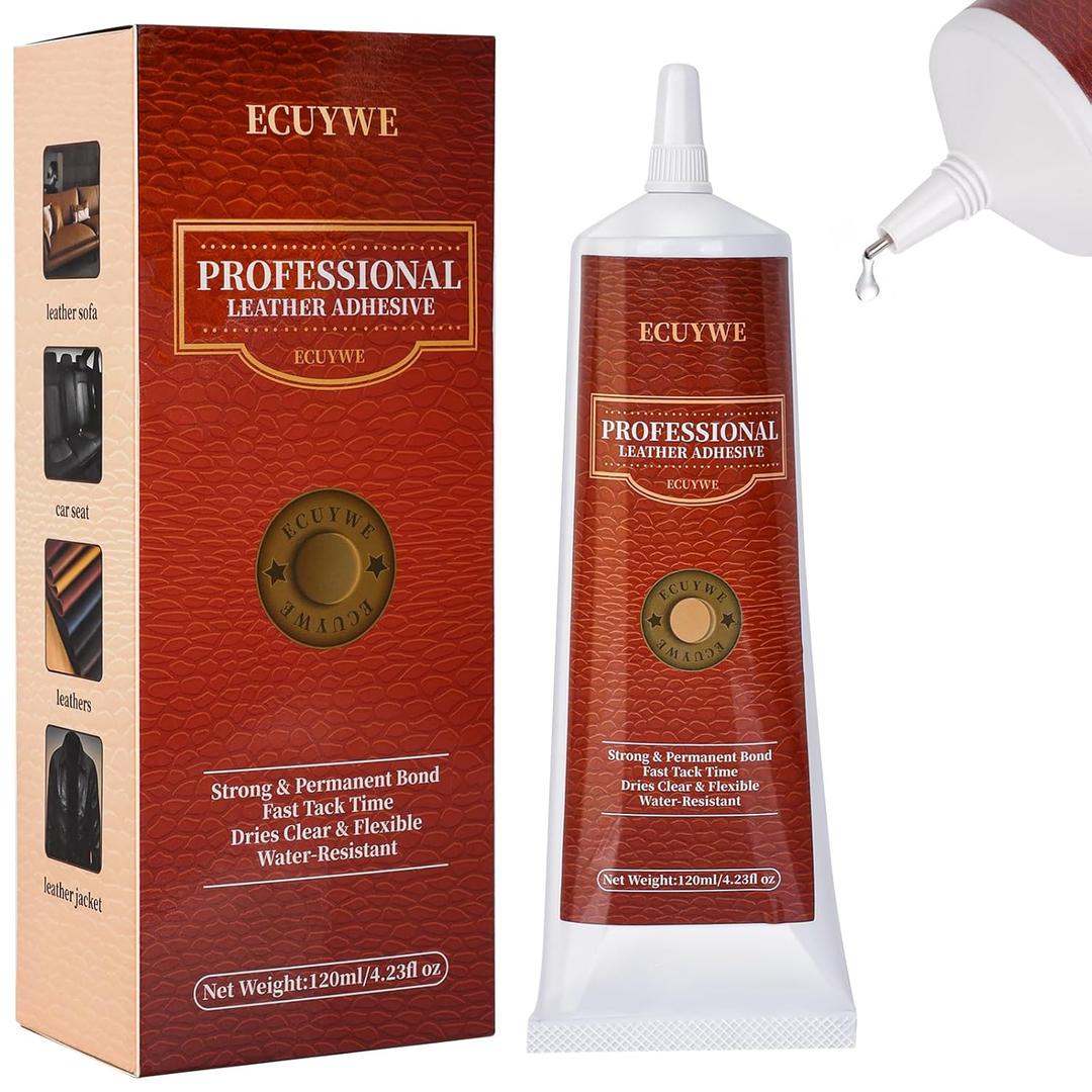 Professional Leather Glue Adhesive -120 ML Industrial Strength, Clear & Flexible Bond for Shoes, Bags, Purses, Furniture, Car Seats, Jackets (Repair Vinyl, Suede, Upholstery, Rubber)