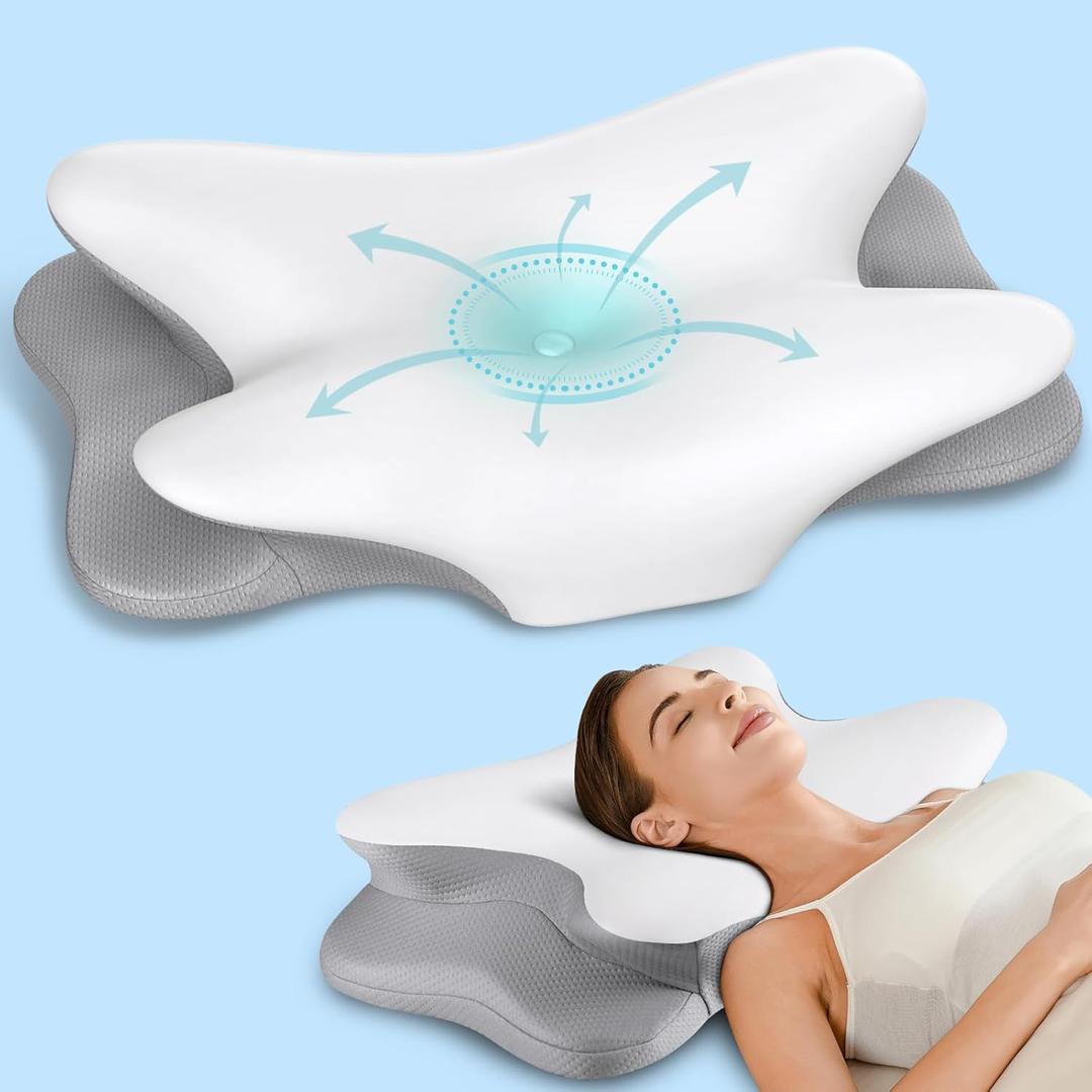 Cervical Neck Pillow for Pain Relief - Ergonomic Side Sleeper Pillow for Neck Support, Contour Pillow for Bed Sleeping, Cooling Memory Foam Pillows Orthopedic Pillow for Back Stomach Sleepers (White)