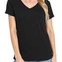 5 PACK YOGINGO V Neck T Shirts for Women - Summer Fashion Trendy Outfits Clothes - Lightweight Soft Casual Women T Shirt Black, L