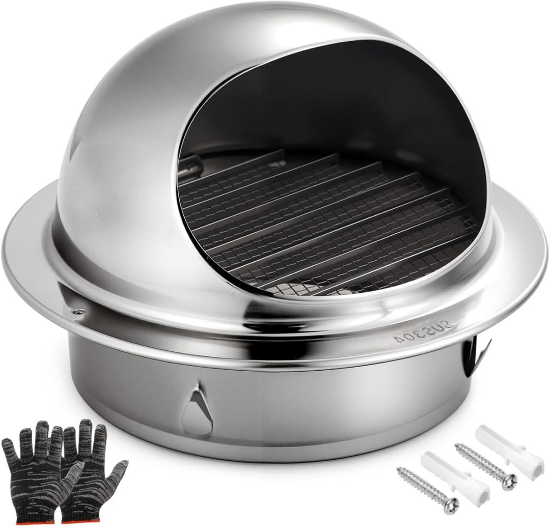 4 Inchapproximately 10.2 cmQuality 304 Stainless Steel Wall Air Vent Hood with Louver & Mesh - Ideal for HVAC, Dryers & Industrial Use