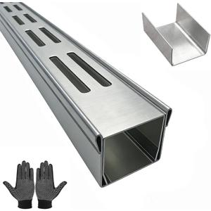 304 Stainless Steel Trench Drain Kit,Narrow Channel Drain with Grate & Coupling, Outdoor Drainage for Pool Deck/Yard/Driveway/Garage (1, Silver Gray, 3.3FT X 1.4IN X 1.2IN)