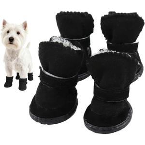 GabeFish Puppy Cute Cozy Warm Anti Slip Winter Boots for Small Medium Dogs Pets Cats Thicken Fleece Snow Shoes Black X-Small