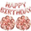 PartyForever Rose Gold Happy Birthday Balloons 16inch Letters Banner for 21st, 30th, 40th, 50th or 60th Birthday Birthday Party Decorations and Supplies for Girls and Women