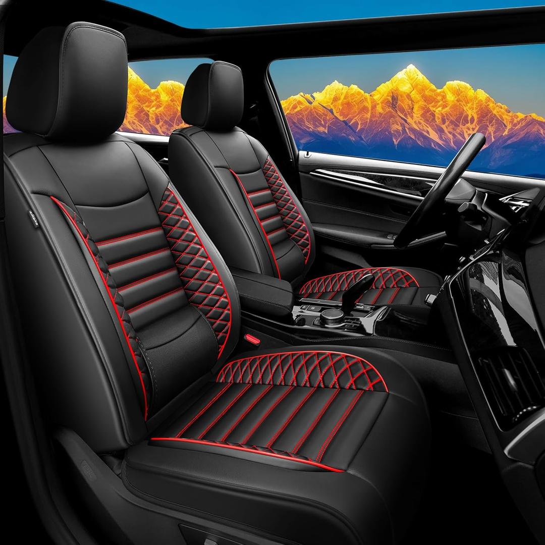 Car Seat Covers Compatible with Kia K4 2025. Upgraded Waterproof & Breathable Leather. Compatible with Airbag & Easy to Install. All-Weather Seat Cushion Protector(Full Set,Black+Red)