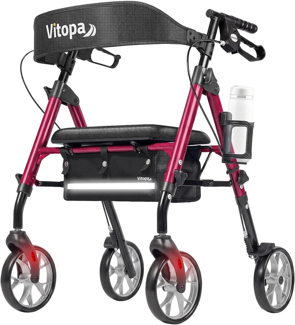 Walkers for Seniors with Seat W20A, 15 lbs Lightweight Rollator | Aluminum, 350 lbs Heavy-Duty, Smooth 8” Widened Wheels, Foldable, Dual Height Adjustment, Thickened Ergonomic Seat & Backrest