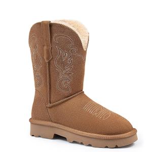 Genuine Leather Suede Platform Womens Winter Snow Boots Fur Lining Pull on Fuzzy Warm Boots with Memory Foam Lightweight Winter Shoes (Brown)