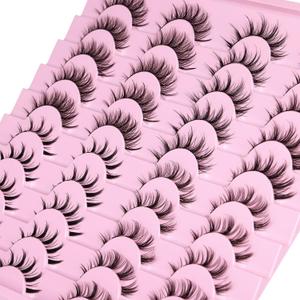 Manga Lashes Natural Look Anime False Eyelashes 20 Pairs Clear Band Individual Wispy Fake Eyelashes Strip Spiky DIY Cluster Lashes Extension C-curly Cat Eye Lashes Pack