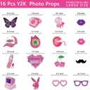 Y2K & 2000s Party Decorations Photo Booth Props Kit, Pink & Purple, Cardboard & Bamboo, 16 Themed Props, Y2K & 2000s Birthday Party Favors & Supplies