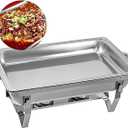 Stainless Steel Chafing Dish Buffet Food Warmer, 9L Steam Pans and Frame, Catering Equipment for Parties and Buffets (Silver Single Grid)
