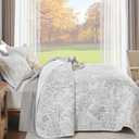 WONGS BEDDING Floral Quilt Set Queen Size, 3 Pieces Botancial Bedspread Coverlet Set, Lightweight White Quilt Bedding Set for Bed,Soft Microfiber Farmhouse Flower Bedding Set for All Season (96"x90")