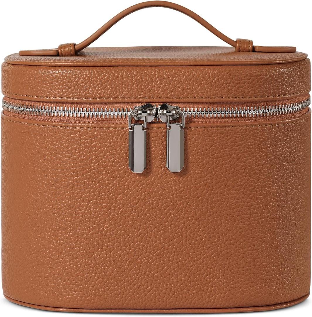 Makeup Bag, Travel Make up Case with Compartments and Handle, Portable Cosmetic Organizer Bags,Toiletry Bag for Women (M(7.6*5.5*6 in), brown(7.6*5.5*6 in))