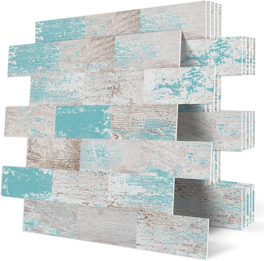 DEWOO Peel and Stick Wall Tile Backsplash PVC Self Adhesive Tiles for Kitchen Bathroom Turquoise Teal (10-Sheet, 13.5" x 11.4")
