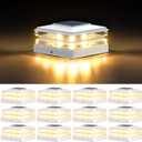 4x4 Solar Post Cap Lights Outdoor Waterproof 12 Pack Fence Deck Post Lights with High-Brightness LEDs, Dual Light Modes Warm & Cool White. (Classic White, 12)