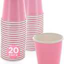 Disposable Paper Cups, 8 oz. Pink Paper Coffee Cups, Strong and Sturdy Coffee Disposable Cups for Party, Wedding, Thanksgiving Day, Christmas, Halloween Hot Cups, Pack of 20