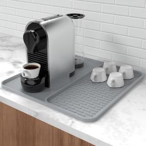 Silicone Coffee Mat,16'' x 16'' Coffee Bar Mat with Detachable Dish Drying Mat for Kitchen Countertops,Coffee Bar Accessories Fit Under Coffee Maker Coffee Machine Espresso Machine Dish Rack