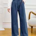 Haloumoning Girls Wide Leg Baggy Jeans Kids Fashion Pleated Elastic High Waist Denim Pants with Pockets 5-14 Years (7-8 Years, Navy Blue)