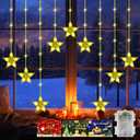GLOONITY Fairy Lights for Festive Decoration, LED String Lights, IP65 Waterproof 9 Stars Curtain Lights Battery Operated with Timer 8 Mode, Warm White LED Lamps for Outdoor Use