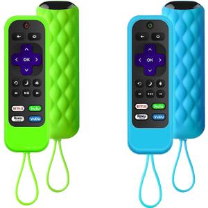 2 Pack Remote Case Compatible with Roku TCL Hisense Remote Controls,Silicone Protective Controller Sleeve for Roku Express 4K - Streaming Stick+Glow in The Dark