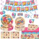 6 7 Themed Birthday Party Decorations, 6 7 Meme Decorations 25 Guests, Includes Paper Plates, Napkins, Banner, Hanging Swirls, Tablecloth for Six Seven Kids Boy Girl