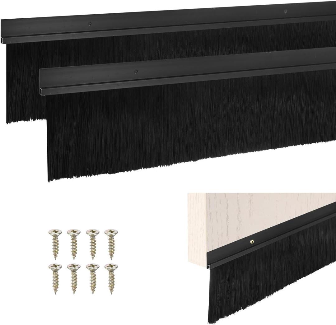 M METERXITY 2Pack Door Sweep - 39" Door Bottom Brush Heavy Duty Seal Draft Stopper Aluminum Base with 90mm Brush, Adhesive/Screw Installation for Interior/Exterior/Garage/Sliding Doors, Black