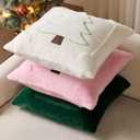 DFXSZ Christmas Pillow Covers 18x18 Green Line Creamwhite Christmas Tree Decoration Soft Plush Faux Fur Jacquard Throw Pillows for Bedroom Sofa Holiday Festivals Winter Home Decor PTK064E18