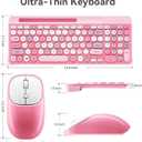 Retro Wireless Keyboard with Round Keycaps, 2.4GHz Full-Size USB Cute Wireless Keyboard Mouse for Computer, Desktop, Laptop and Computer (Pink-Colorful)