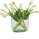 DUYONE 15pcs Artificial Tulips Flowers,Latex Bouquet, Fake Tulips for Office Wedding Party Home Kitchen Garden Decoration(White,15pcs)