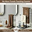 NADAMOO Towel Holder Stand, Adjustable Height 13.8"-24" Freestanding Double Bar Towel Rack with Stone Drying Tray, Wide Weighted Base, Rustproof Black Metal, for Bathroom, Kitchen Countertop