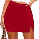 Women's Side Slit High Waisted Mini Skirt Stretchy Bodycon Skort 2025 Y2K Club Skirts with Underneath (Medium, Red)