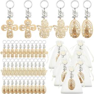 Hicarer 30 Pcs Baptism Key Ring Bautizo Recuerdos De Bautizo Para Cross Wooden Keychain with Organza Gift Bags Baptism Favor (White Pearls) (White Pearls)