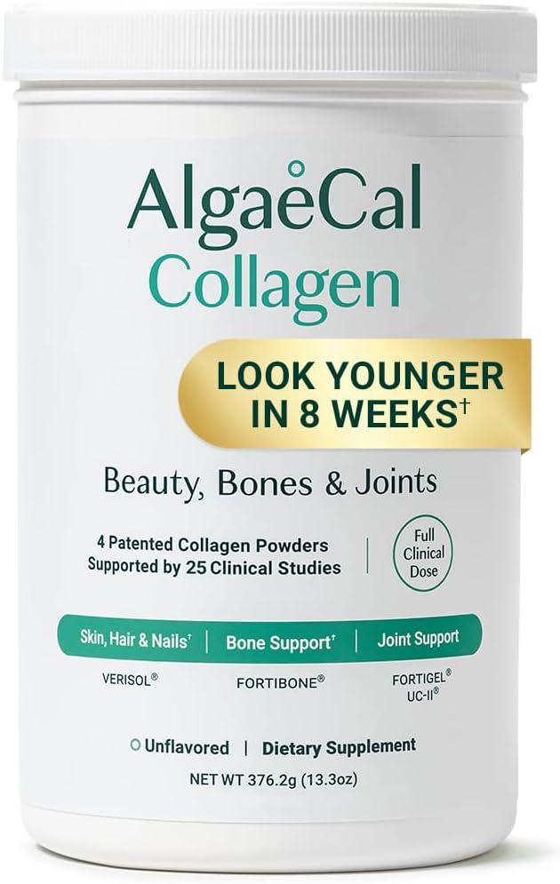 ALGAECAL Collagen: 4 Clinically-Supported Peptides VERISOL, FORTIGEL, UC-II, FORTIBONE, Anti-Aging Hydrolyzed Collagen Powder, 30 Servings, Made in USA