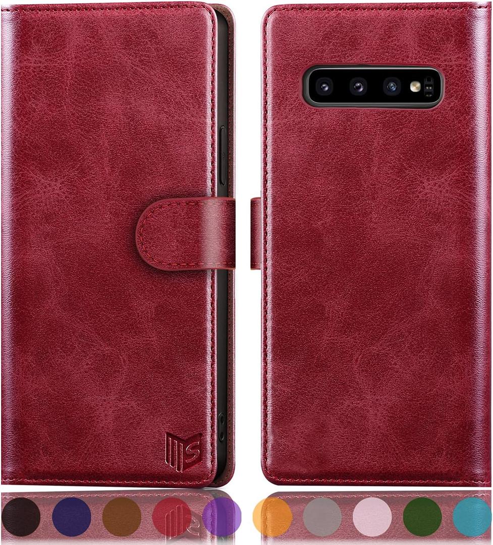 SUANPOT for Samsung Galaxy S10 6.1"(Non S10e,S10+) with RFID Blocking Leather Wallet case Credit Card Holder,Flip Folio Book Phone case Shockproof Cover Women Men for Samsung S10 case Wallet (Red)
