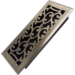 Howeall 4x10 Inches Heavy Duty Walkable Floor Register - Easy Adjust Air Supply Lever Decorative Floor Vent Covers - Savannah Design Vent Covers for Home - Antique Brass