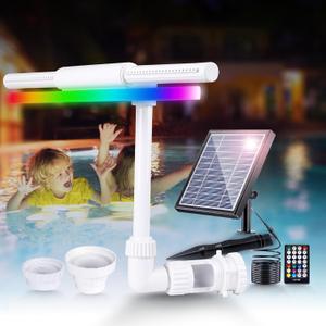 Solar RGB Pool Fountain for AboveGround&Inground Pools  Dual Spray Waterfall & 360 Adjustable Pool Sprinkler Fountain with 22 Color Modes, 4H/6H Timer  Perfect for Backyard Fun & Spa Relaxation Solar RGB Pool Fountain for AboveGround&Inground Pools  Dual Spray Waterfall & 360 Adjustable Pool Sprinkler Fountain with 22 Color Modes, 4H/6H Timer  Perfect for Backyard Fun & Spa Relaxation