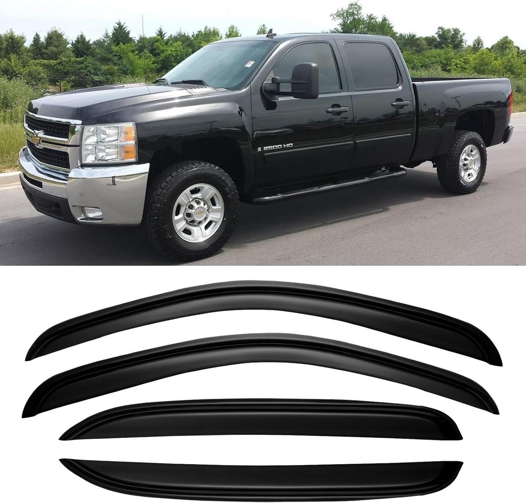 Window Rain Guards for 2007-2013 Chevy Silverado/GMC Sierra 1500/Avalanche, 07-14 Silverado/Sierra 2500HD 3500 HD/Suburban/Yukon XL Window Visors Vent Guard Shade Deflector Crew Cab