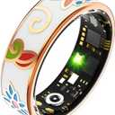 Ladies Smart Ring for Women Health Ring Blood Pressure Heart Rate Sleep Monitor Fitness Tracker Calories Step Counter Gesture Control iOS Android (#7(Inner circ2.14in), Enamel Ring-with charging case)