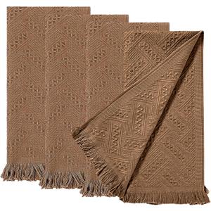 4-Pack Brown Luxury Decorative Bathroom Hand Towels 13"x29.1" Boho Bath Hand Towels Set with Jacquard Weave & Fringe, Cotton Absorbent Soft Face Towels for Kitchen/Bathroom/Farmhouse