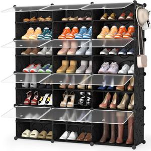 HOMIDEC Shoe Rack Organizer, 8 Tier Shoe Storage Cabinet 48 Pair Plastic Shoe Organizer Shelves for Closet Hallway Bedroom Entryway (Black)