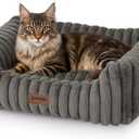 ZOMISIA Large Cat Beds - Orthopedic Dog Bed for Medium Dogs, Rectangle Pet Bed with Fluffy Removable Washable Cover, 25x21x9inches, Grey