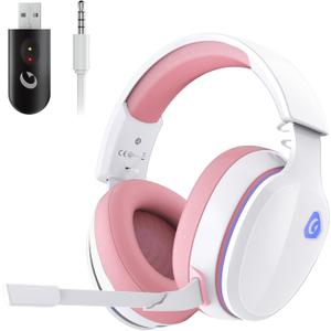 Gtheos 2.4GHz Wireless Gaming Headset for PS5, PS4 Fortnite & FPS Gamers, PC, Nintendo Switch, Bluetooth 5.3 Gaming Headphones with Noise Canceling Mic, Stereo Sound, 40+Hr Battery (Pink)