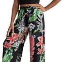 OYOANGLE Girl's 2 Piece Clothing Sets Outfits Sleeveless Halter Crop Top and Tropical Print Pants Sets (Black Multi, 11-12 Years)