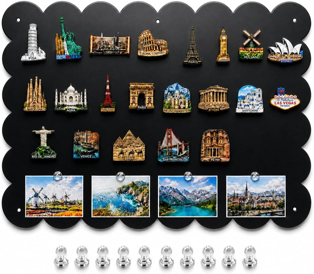 Magnetic Board for Wall,23.6" x 15.7" Decorative Metal Display Board for Notes, Photos & Travel Magnets, Heavy-Duty Metal Panel for Bedroom, Home & Dorm Room Decor (Black)