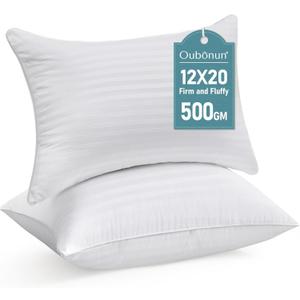 Oubonun 12 x 20 Throw Pillow Inserts, Firm and Fluffy Decorative Square Pillows for Couch Bed Sofa with Soft Cotton Cover White Cushion with Down Alternative Pack of 2