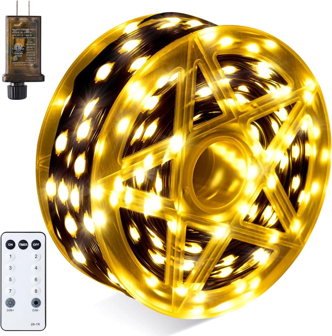 Joiedomi 600 LED Christmas Lights Outdoor,198 FT Warm White Christmas Tree Lights with 8 Modes Timer,PVC Green Wire String Lights with Reel for Indoor Outdoor Holiday Xmas Eve Night Decorations