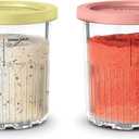 Ninja Creami Deluxe Pints 2 Pack, Compatible with NC500 Series Creami Deluxe Ice Cream Makers, Genuine Ninja Pint, BPA-Free & Dishwasher Safe, Color Lids, 1 Pint Each, Clear/Coral/Yellow, XSKPNTLD2