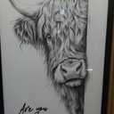 Funny Highland Cow Bathroom Wall Art, Humorous Are You Pooping Canvas Wall Decor Painting, Black and White Rustic Farmhouse Animal Prints Pictures for Restroom Bathroom 16x24 Inch Framed