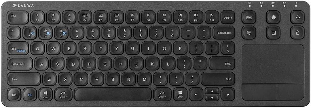 SANWA Multi Device Bluetooth Keyboard with Touchpad, Rechargeable Keypad with Trackpad for Laptop Desktop Computer PC iPad/iPhone Tablet, Compatible with MacBook, Windows, Android, iOS, Black